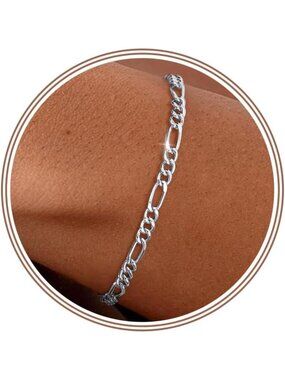 Sterling Silver 4mm Figaro Chain Bracelet for Women - Elegant & Stylish Jewelry